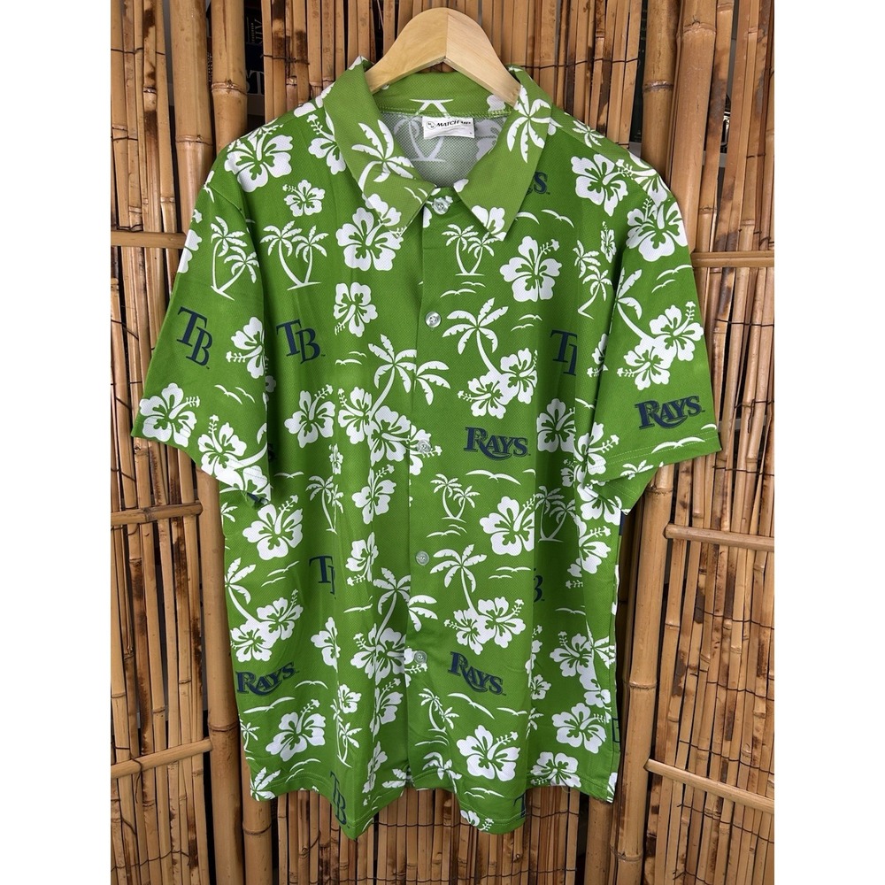 Tampa Bay Rays Baseball Hawaiian Tropical SS Shirt Size XL Green‎ Blue White